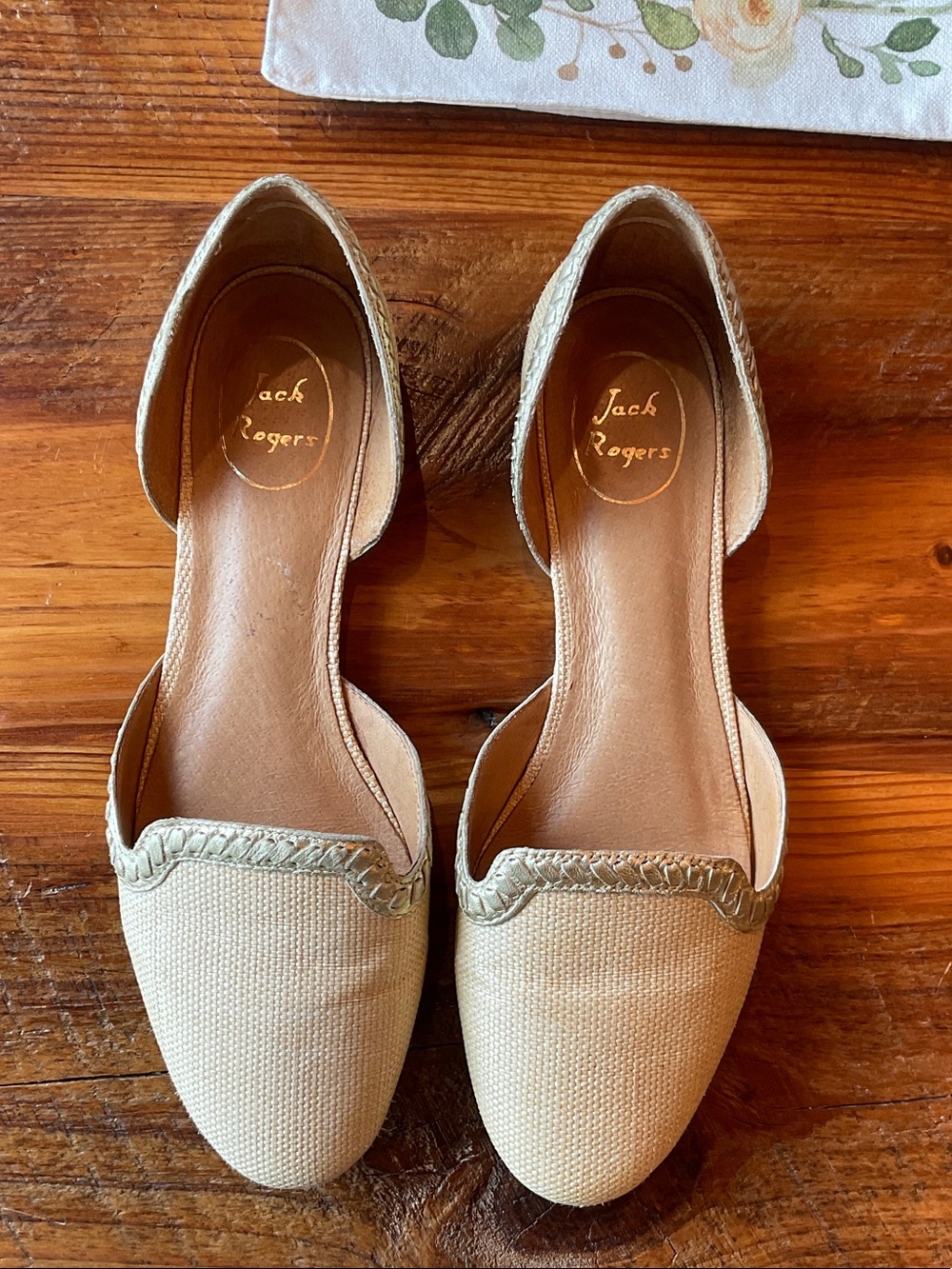 Jack Rogers Neutral Beige D'Orsay Flats with Braided Trim
